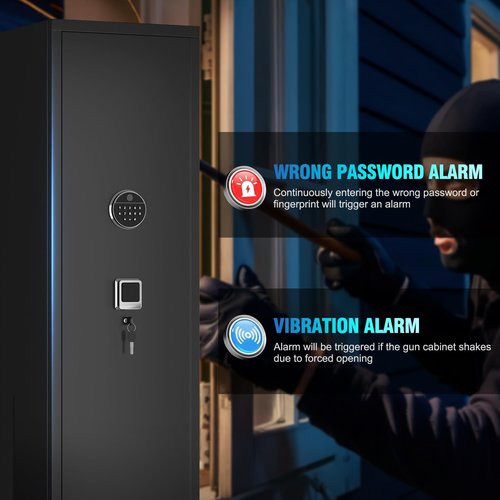 Hymnxemo Biometric Fireproof Gun Safe for 8-10 Firearms - Fingerprint Lock, No Assembly Steel Security Cabinet, Quick Access, Adjustable Shelves for Rifle Pistol Valuables Storage