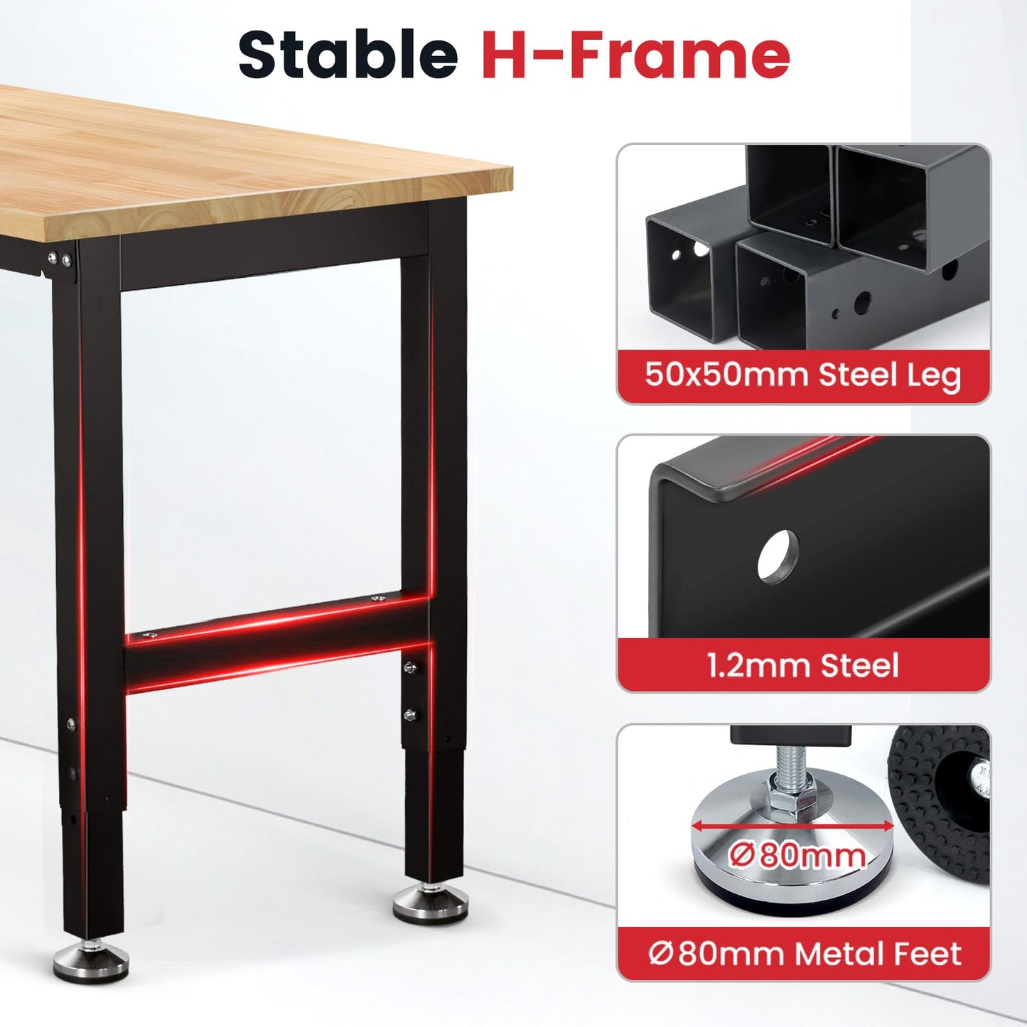 ENJOYWOOD Work Bench 60 Inch Work Table for Garage Heavy Duty Rubberwood Tabletop Workbench for Woodworking Shop Home Office Electronic Cutting Wood