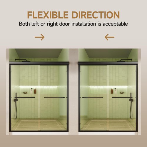 Shower Doors, 56–60'' W x 72'' H Sliding Glass Shower Door, Matte Black Aluminum Frame, 1/4'' (6mm) High-Strength Tempered Glass, for Walk-in Showers