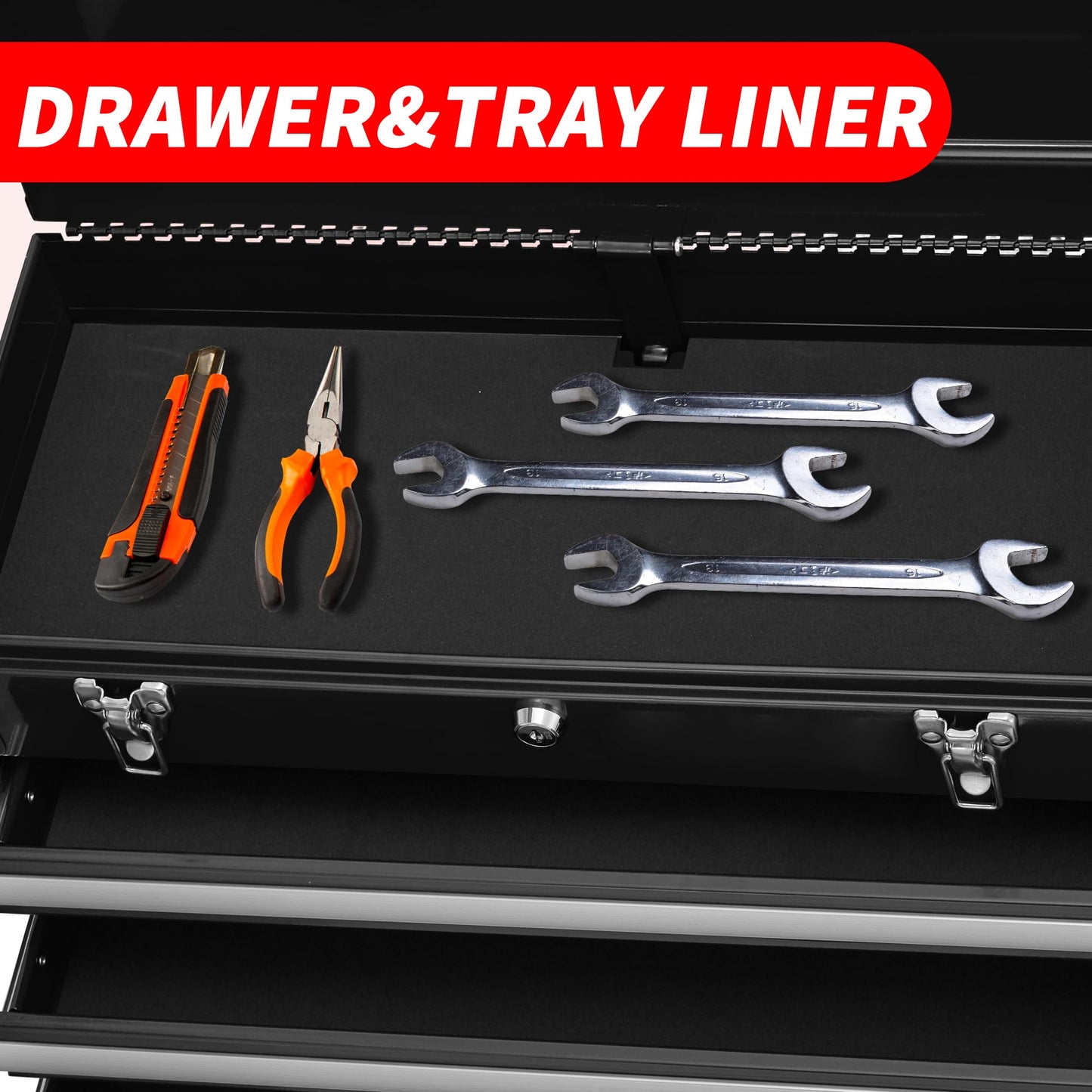 lunhung 4 Drawers Metal Tool Box Portable Steel Tool Chest with Metal Latch Closure & Key Lock, 20" Portable Drawer Toolbox Storage Tray Toolbox with Handle (4 Drawers - Black)