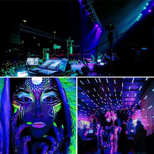 KOLTIME 2 Pack 400W LED Black Lights, Outdoor 395nm Black Flood Light with Plug and Switch, IP66 Waterproof Blacklight Spotlight UV Neon Glow Floodlight for Glow Party, Halloween, Body Paint