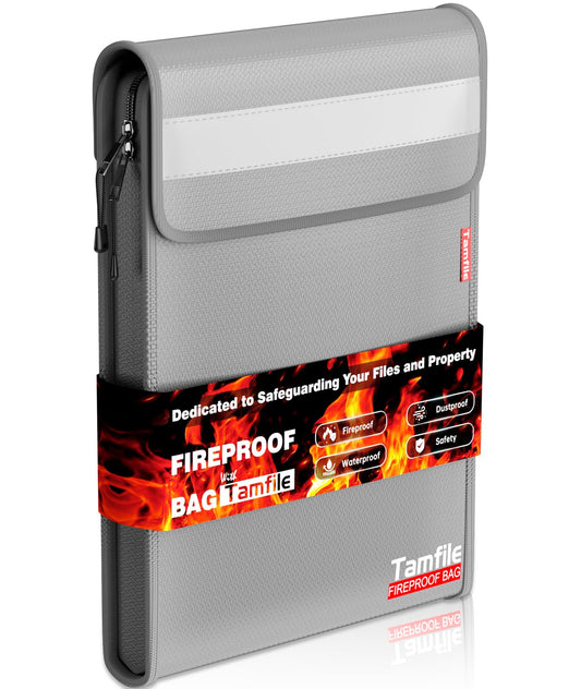 6400℉ Fireproof Document Bag with Zipper, 15”x 11” Waterproof Fireproof Money Bag with 2 Pockets, Safe Important Document Organizer for A4 A5 Legal Letter Size, Valuables, Legal Documents (Grey)