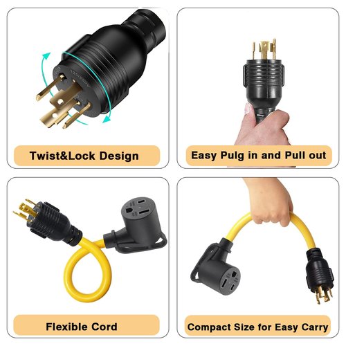AMAKE NEMA L14-30P to 6-50R Generator Welding Machine Adapter Plug Power Cord,4 Plugs to 30 Amps RV Generator Adapter Cord,1FT 10AWG Heavy-Duty STW,for RV Generators
