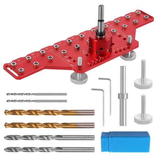 LYDODOKA Shelf Pin Jig and Hinge Jig, 2 In 1 Cabinet Hardware Jig Tool with Self-contained Clamping & 1/4 inch 5mm Drill Bits, Cabinet Concealed Hinge Drilling Guide for Door Woodworking