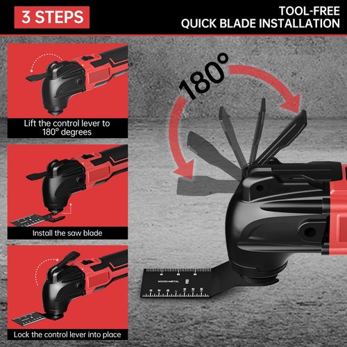 LED Work Cordless Oscillating Tool for Milwaukee 18V Battery, 22Pcs Oscillating Multi Tool Kit with Auxiliary Handle, 6 Variable Speed, Oscillating Saw for Scraping Sanding Cutting Wood(No Battery)