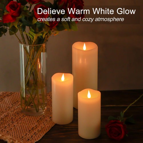 TECHLONG 10" x 4" Large Flameless Candles with Remote Timer, Flickering 3D Moving Flame, Last 1000+ Hours, Real Wax Tall LED Pillar Candles Battery Operated for Indoor Home Decor, Ivory