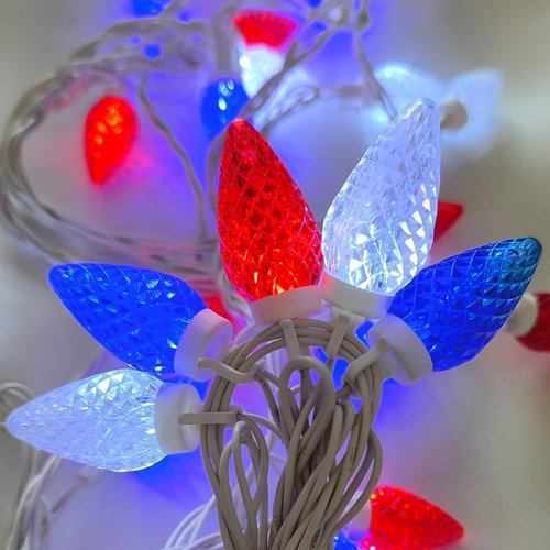 Fonusty Red White and Blue Lights 25Ft C9 Strawberry Christmas Lights 25 LED Bulb 4th of July Light Plug in Patriotic Light for Indoor Outdoor Patio Home Independence Day Memorial Day Christmas Decor
