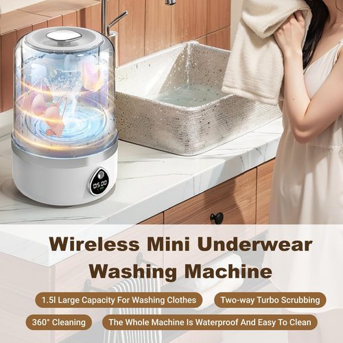 Portable Mini Washing Machine - 1.4L Deep Clean for Underwear, Baby Clothes | Lightweight Cordless Washer for Dorm, Apartment, Travel, Camping, Quiet & Energy-Efficient