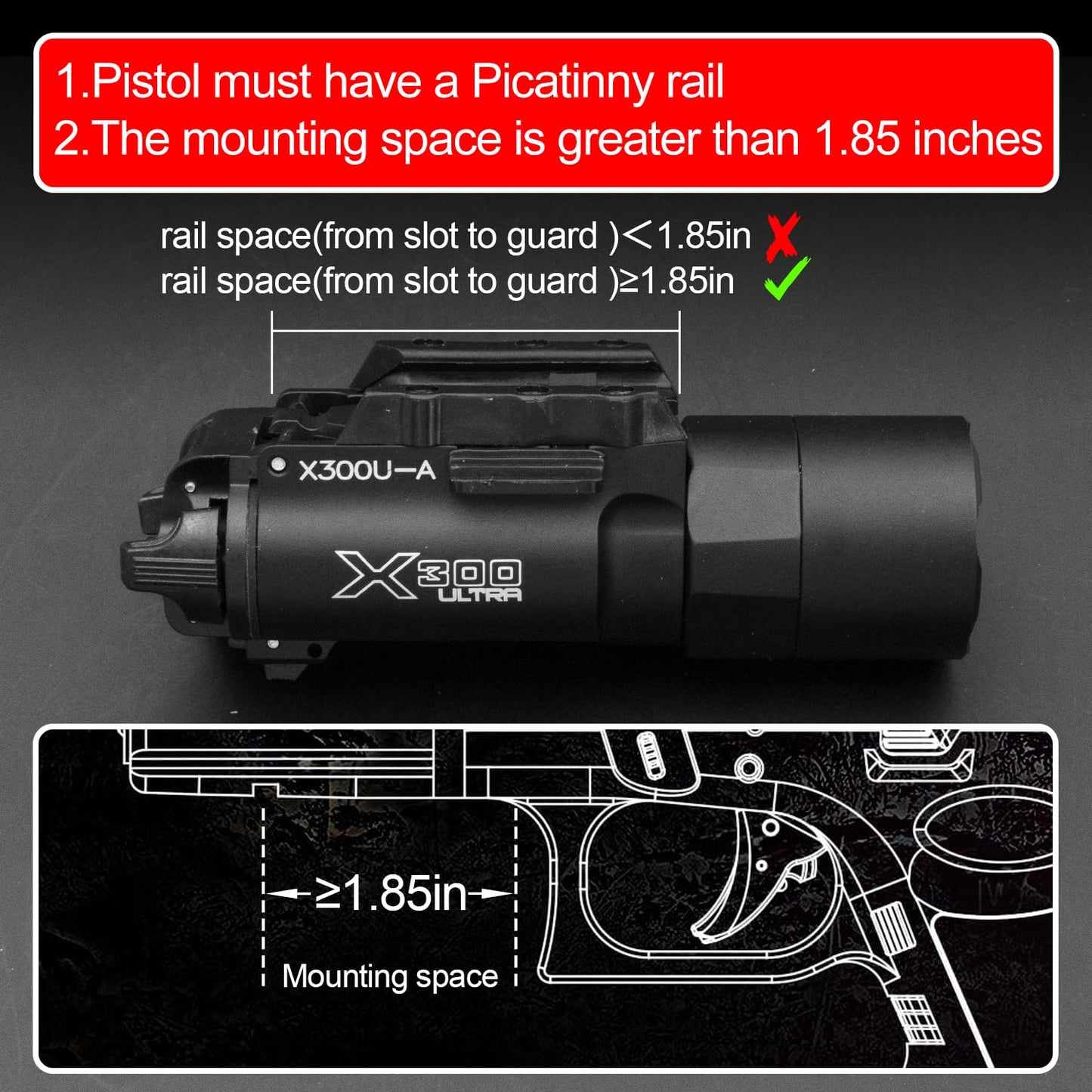 Zhongren X300-A Universal LED Tactical Flashlight 800-Lumen with Replaceable Slot Mount for Pistol and WeaponLight or Helmet ARC Rail (Black)