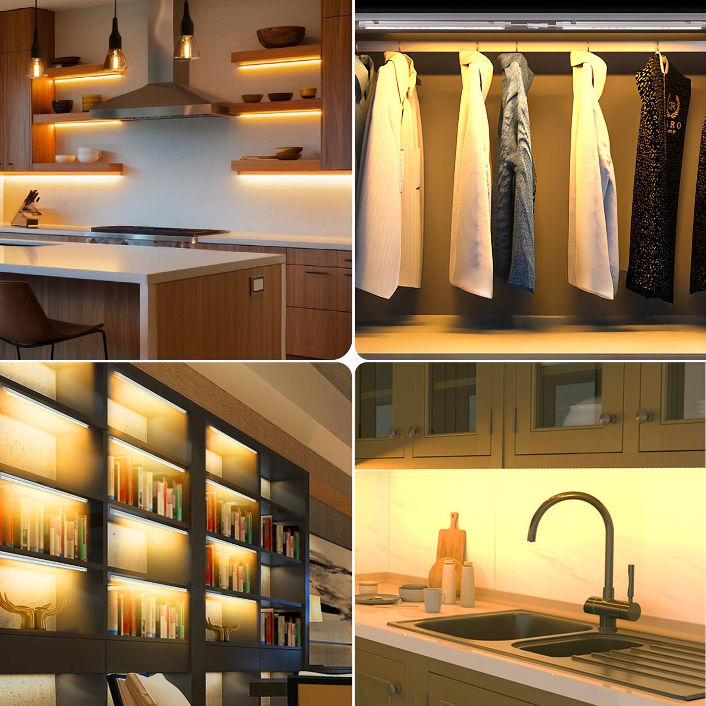 AIBOO Under Cabinet Lighting, Dimmable 12 inch Under Counter Lights, 120V Plug in & Hardwired, Linkable LED Closet Lights for Kitchen, Shelf, Workbench, Desk,Cupboard,Garage (12 PCS), Warm White 3000K