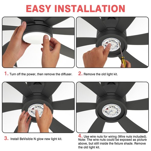 BeVisible N Glow 1 Pack 3.93'' Retrofit Light Kit for Ceiling Flush Ceiling Fan Light Replacement Panel PCB 18W 3000K 6000K 1900LM 120V Flicker-Free CRI90 Dimmable (White 6000K)