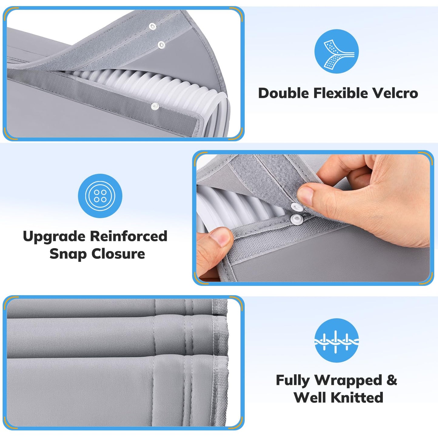 Mrrihand Portable AC Hose Insulation Sleeve for 5" & 5.9" Exhaust Hose, 3-Layer Air Conditioner Hose Cover Wrap Reduces Heat Loss & Improves Cooling, Universal Fit with Buckles & Snap Closure-Gray