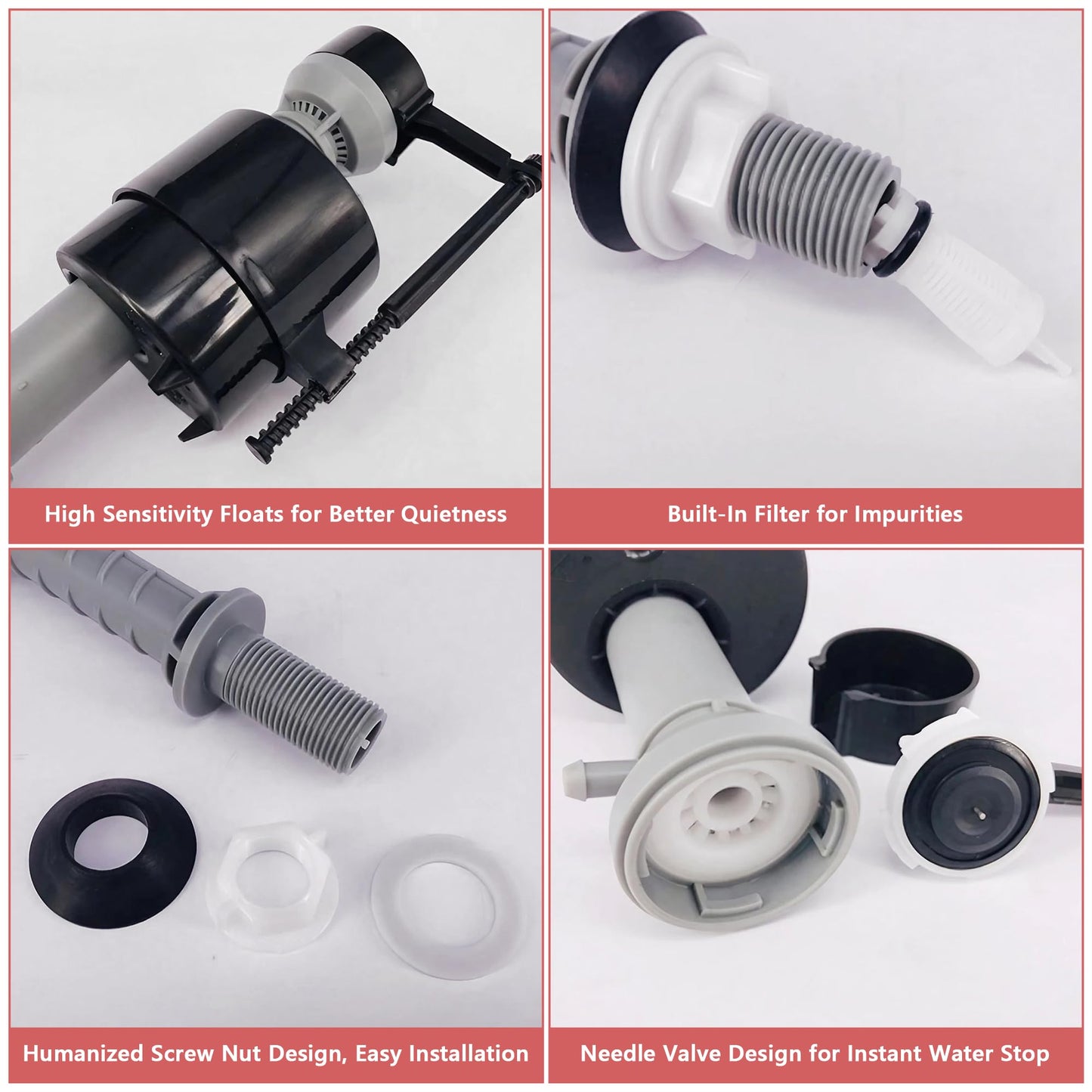 Saillong 2 Sets Toilet Float Replacement Kit, Universal Toilet Flusher Replacement Kit and 2 Inch Flapper Replacements, High Performance Tank Water Control and Fill Valve