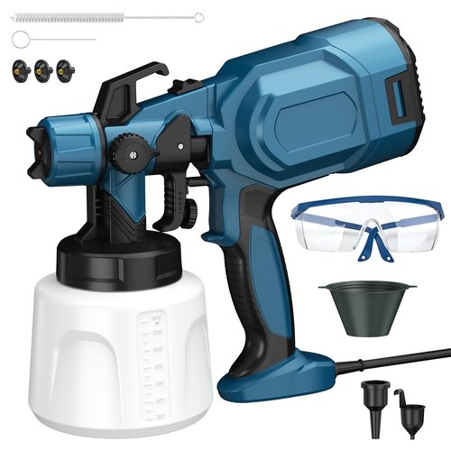 850W Paint Sprayer, High Power Electric Spray Gun with Goggles Cleaning Blowing Joints, 1400mL High Capacity Spray Paint Gun for Furniture, Cabinets, Fence, Walls, Door, Garden House Painting (Blue)