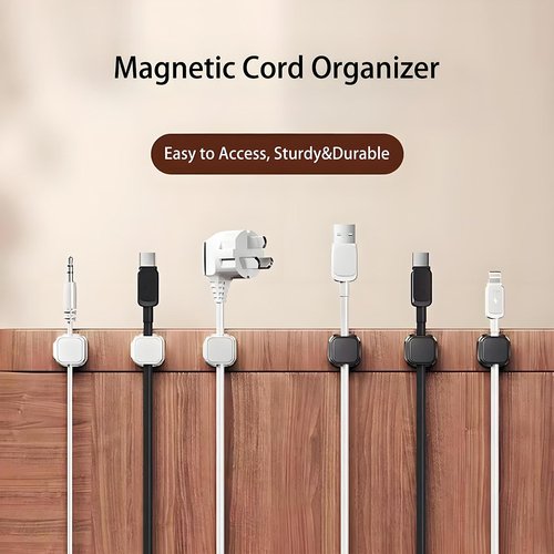 Magnetic Cord Organizer Holder, Adjustable Cable Clips, Adhesive Desk Cable Management, Easy Open Design for Bedside Charging, Office Desktop Management & Car Chargers (8 Pcs Black)