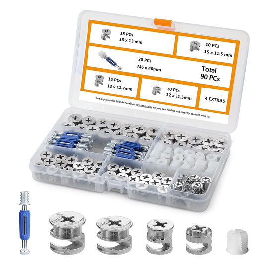 Cam Locks for Furniture 90 Pcs 3-in-1 Eccentric Wheels, Furniture Cam Lock Fasteners Compitable with IKEA Hardware Parts, Multi-Size Repair Spare Parts Nut & Bolt Assortment Sets