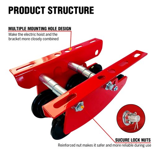 Manual Trolley for I-Beam 2200lbs with Heavy Duty 6 Wheel,Push Geared Overhead for PA200 to PA1000 Electric Hoist,2.68in - 4.33in Adjustable Flange for Lifting,1Ton Loading Capacity