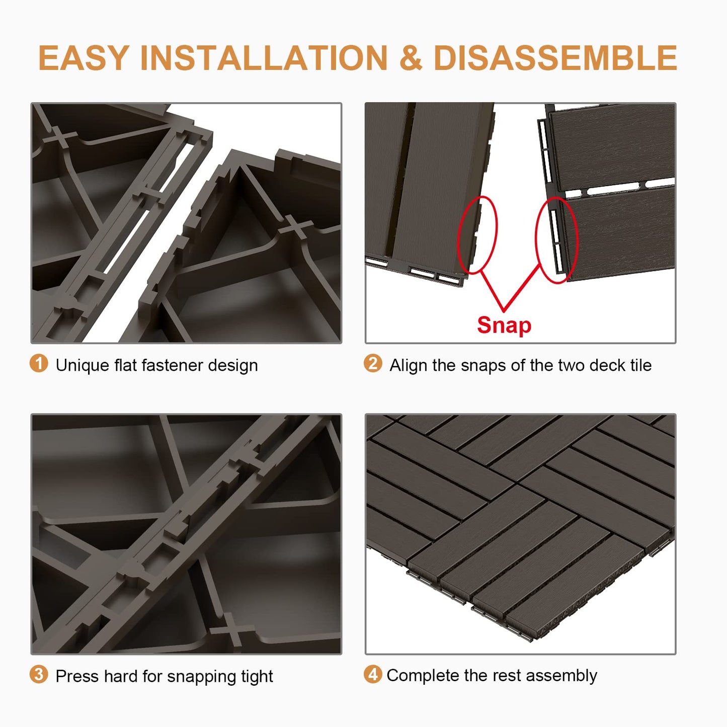 Goovilla Plastic Interlocking Deck Tiles, 9 Pack Balcony Flooring, 12"x12" Waterproof Outdoor Flooring All Weather Use, Patio Floor Decking Tiles for Porch Poolside Backyard Concrete, Dark Coffee