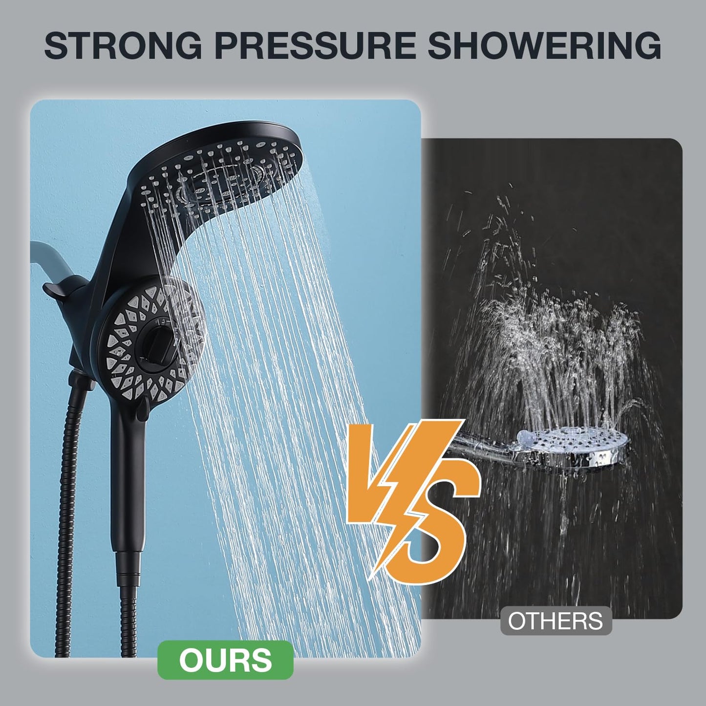 High Pressure Rain Shower Head with Handheld Spray Combo Fixed Showerhead Dual Shower Head Set 10 Sprays Detachable Hand Held Showerheads Built-in Magnetic System Matte Black