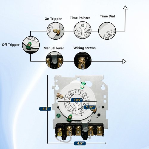 T104M Electromechanical Timer Switch Versatile Scheduling Manual Override,1-12 Cycles Per Day - Manual Override