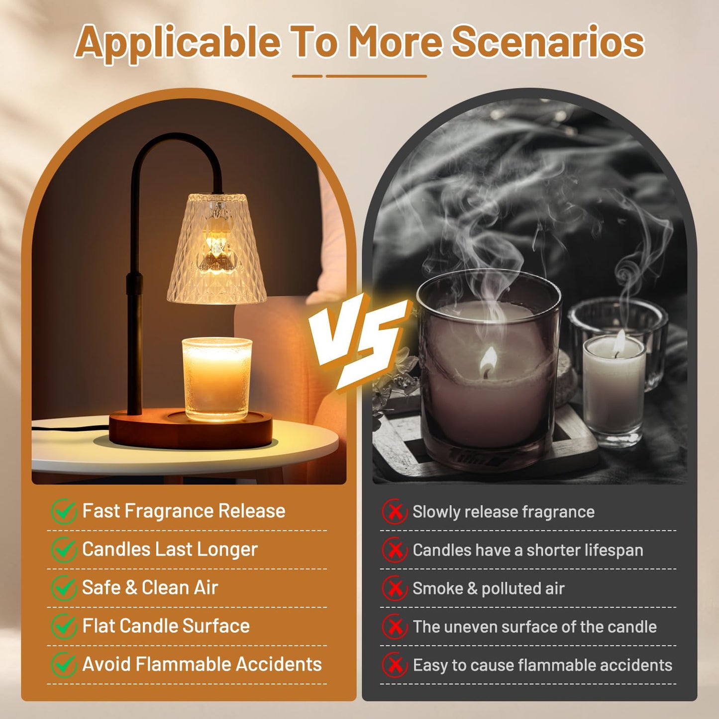Candle Warming Lamp with Timer : Adjustable Light Level Adjustable Height Flameless Safety Candle Lamps - Jar Candles Home Decoration