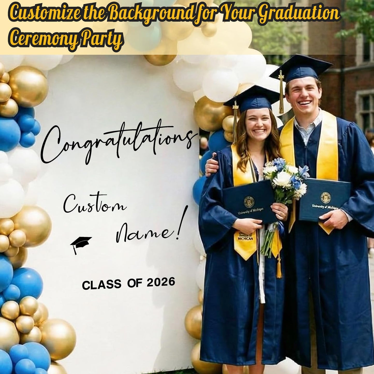 Custom Name Class of 2026 Sign for Backdrop 2026 Graduation Decorations Decals for Balloon Arch DIY Grad Party Decoration Vinyl Lettering Banner for High School University Graduates Party Favors
