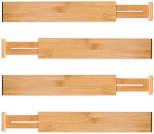 Utoplike 4 pcs Bamboo Kitchen Drawer Dividers Large, Adjustable Drawer Organizers, Spring Loaded, Works in Kitchen, Dresser, Bathroom, Bedroom, Drawer, Desk
