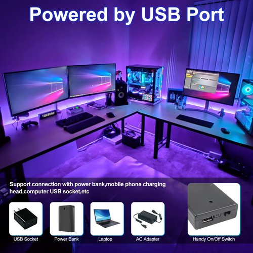 YGS-Tech 16.4FT UV Black Light LED Strip, 3528 385nm-400nm USB UV Light Strip, Non-Waterproof Blacklight Strip with Battery Box, for Fluorescent Dance Party Body Paint(2 Pack)