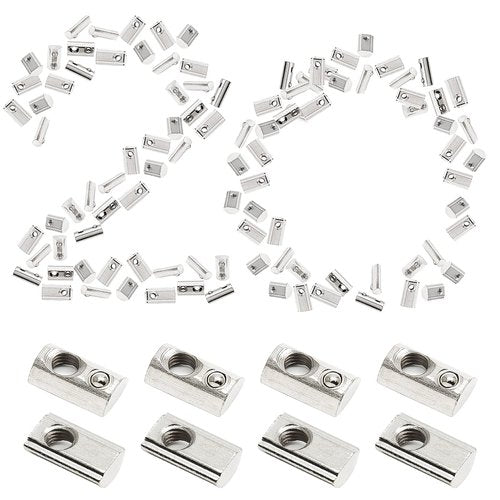 Rierdge 50 Pcs 2020 Series M5 Half Round Roll in Spring T Nuts, Roll in Spring Loaded T Nut for European Standard 20 Series 6mm T-Slot Aluminum Extrusion Profile