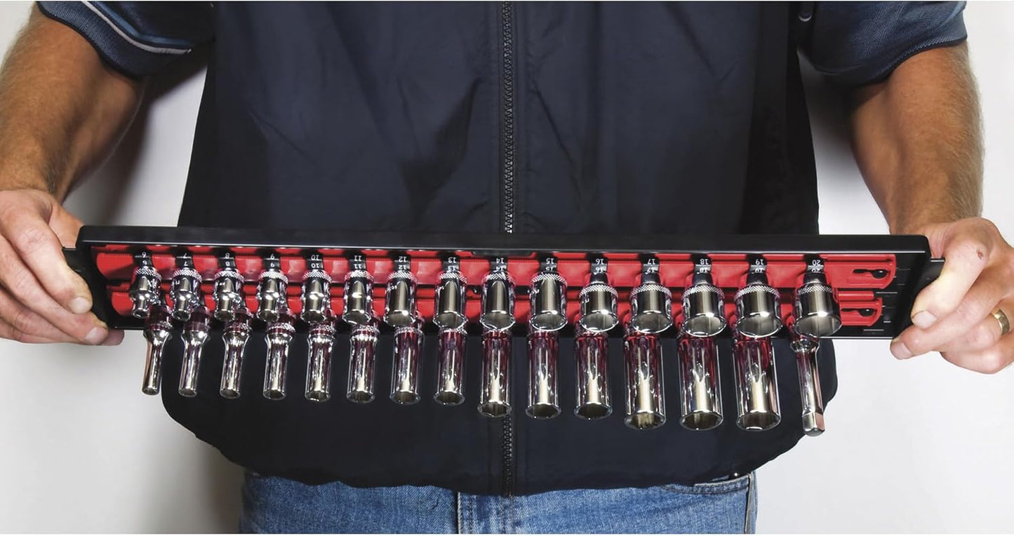 Ernst Manufacturing 19-Inch Socket Boss Organizer with Twist-Lock 2 Rails for 1/2-Inch Drive Sockets, Blue, Model 8457 – Secure and Durable Socket Storage Solution - Made in USA