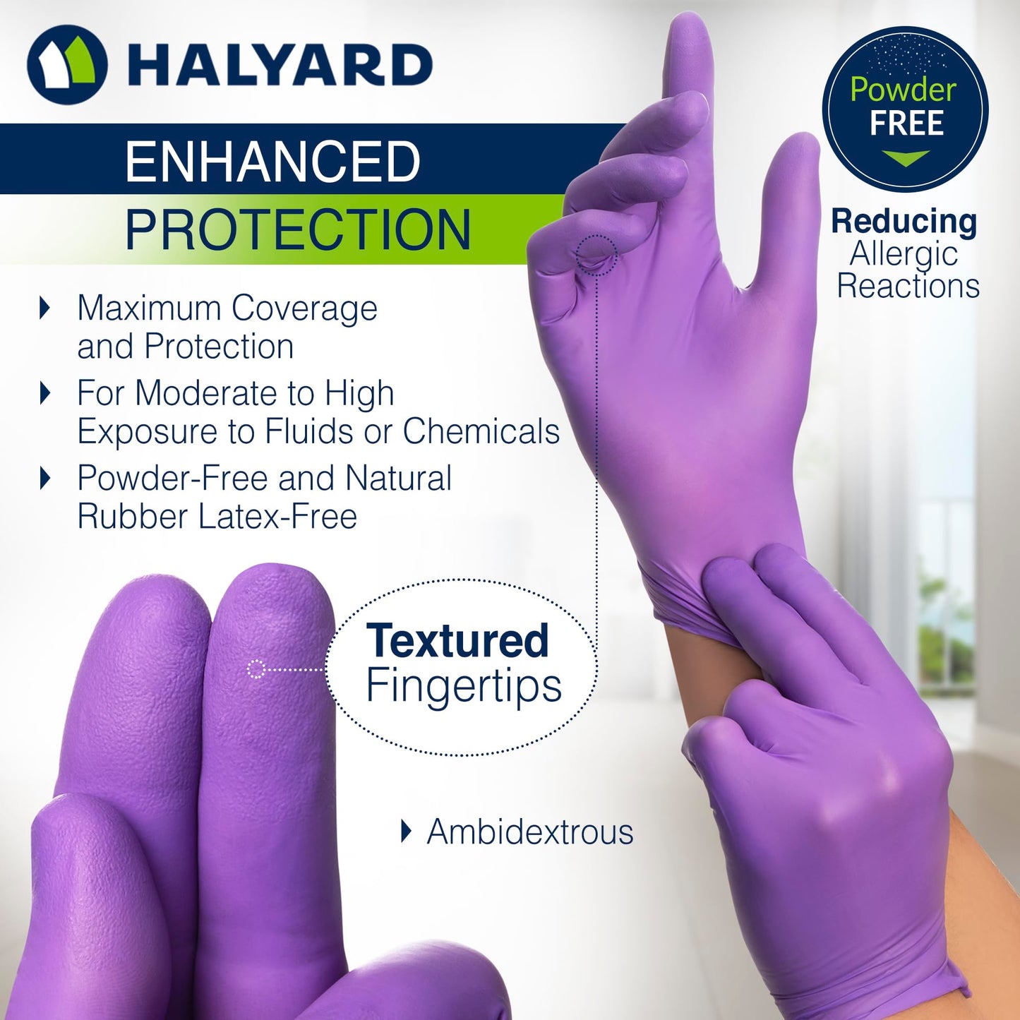 HALYARD Purple Nitrile Gloves Powder Free Disposable Medical Exam Gloves Dental Chemo Protection 5.9 mil 9.5 In Large Purple 55083 (Case of 1000)