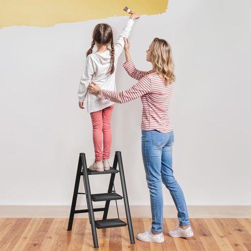 ZENY 3 Step Ladder, Folding Step Stool with Wide Anti-Slip Pedal, Portable Sturdy Steel Ladder for Adults, Lightweight