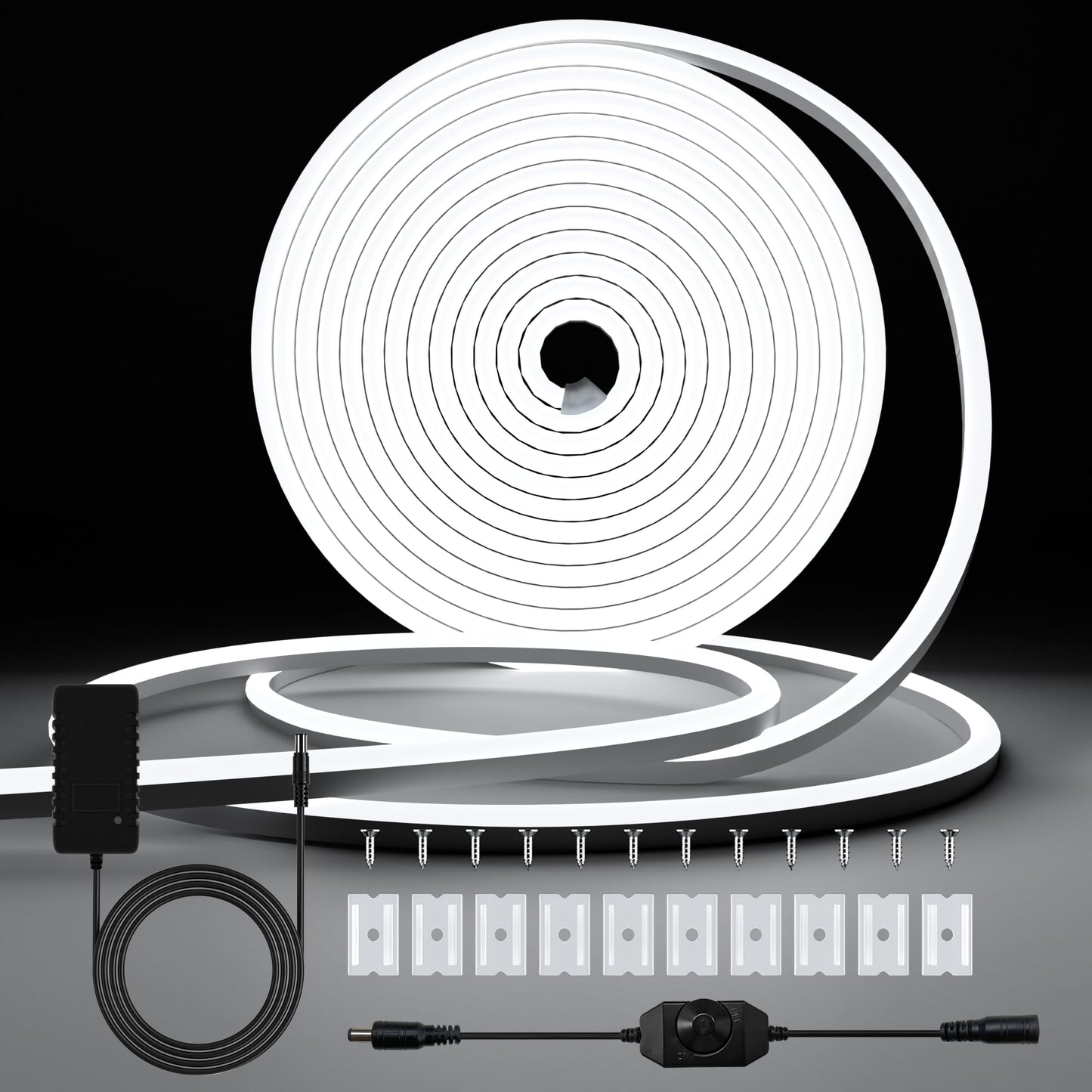 6M Neon LED Contains Removed Neon Lights Strip Adjustable Flexible Lights for Room Decoration(Cold White)