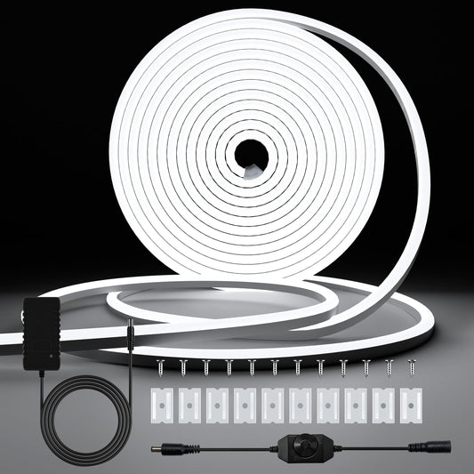 6M Neon LED Contains Removed Neon Lights Strip Adjustable Flexible Lights for Room Decoration(Cold White)