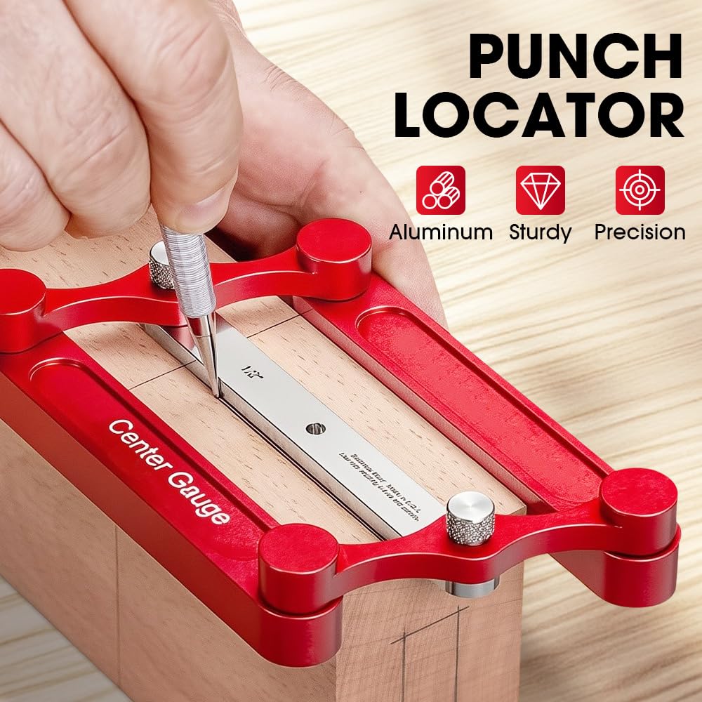 Yonynn Center Gauge & Doweling Jig Kit, Self-Centering Doweling Jig with 1/4", 5/16", 3/8" Drill Guides + Stainless Steel Center Gauge, Marking Gauge Woodworking Tool (Metric & Inch) (3)