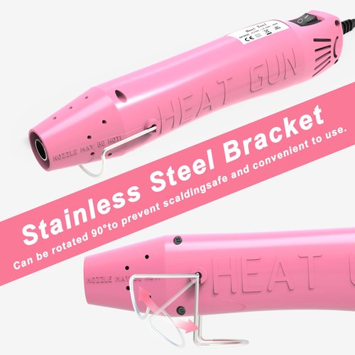 Heat Gun, Mini Heat Gun for Shrink Tubing, Portable Heat Gun for DIY Crafts, 300W Heat Air Gun with Reflector Nozzle, Shrink Wrap Gun Tool for Shrink Packaging PVC, Drying Paint, Clay - Pink