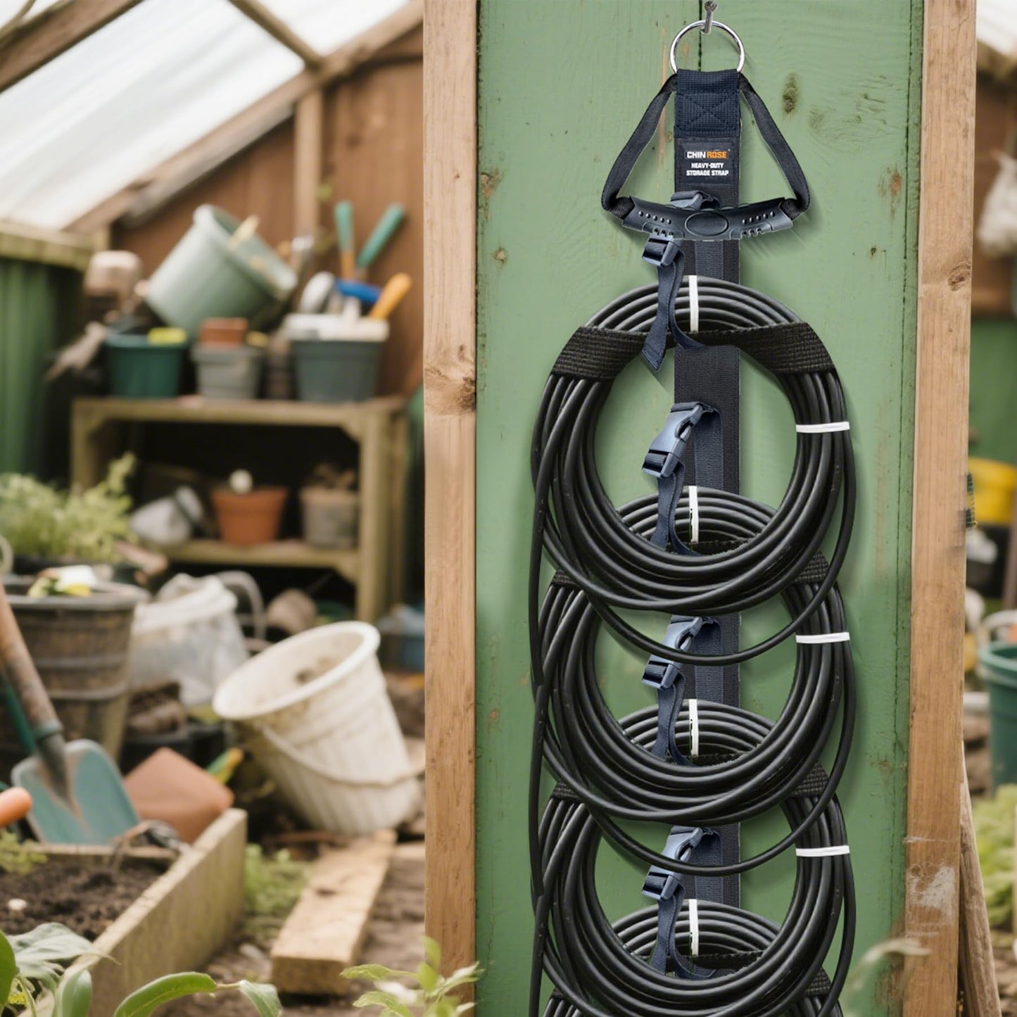 Extension Cord Organizer, 2 PCS Extension Cord Hanger with 5 Slots, Extension Cord Holder, Garage Garden Storage Straps for Cable, Hose, Rope, Tool