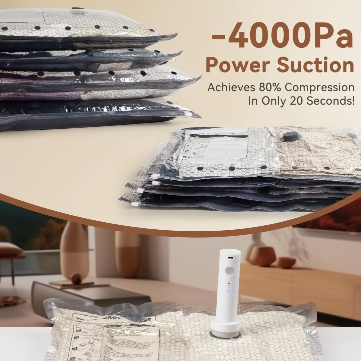 Cordless Electric Vacuum Pump, Vacuum Pump for Storage Bags, 6000Pa Air Compression Machine, Vacuums Pumps, Portable USB Pumps for Clothes Blankets Shirts Coats Scarf Jacket Pant Travel