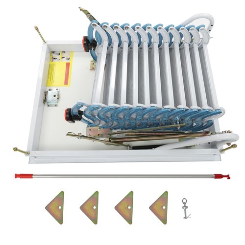11 Steps Wall-Mounted Attic Ladder, Folding Stairs Attic Ladder Pull Down System, Retractable Loft Ladder for Attics, Garages, Roofs, Basements (Blue+White)