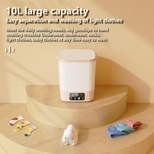 AHERO Mini Washing Machine - 10L Capacity, Automatic Water Inlet/Drain, Blue Light Stain Removal, 4 Modes for Underwear & Socks
