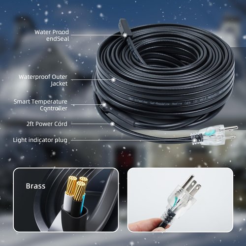 YouTeMei Roof Heat Cable, Roof Snow Removal Heat Tape, Water Pipe Frost Protection 100 feet