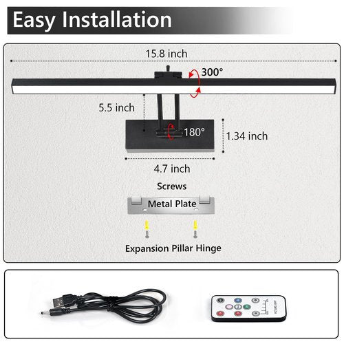 4Pack Rechargeable Picture Light, 5200mAh Black Battery Operated Picture Lights for Wall with Remote Control, 300LM 3000K Warm White Light 16" Metal Dimmable Picture Frame Light for Painting & Artwork