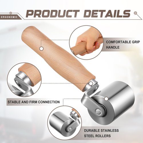 Otoolling 2-1/2" Curved End Ball Bearing Steel Roller Heavy Duty Sealant Steel Seam Roller with Wood Handle for Rv Roof Repair