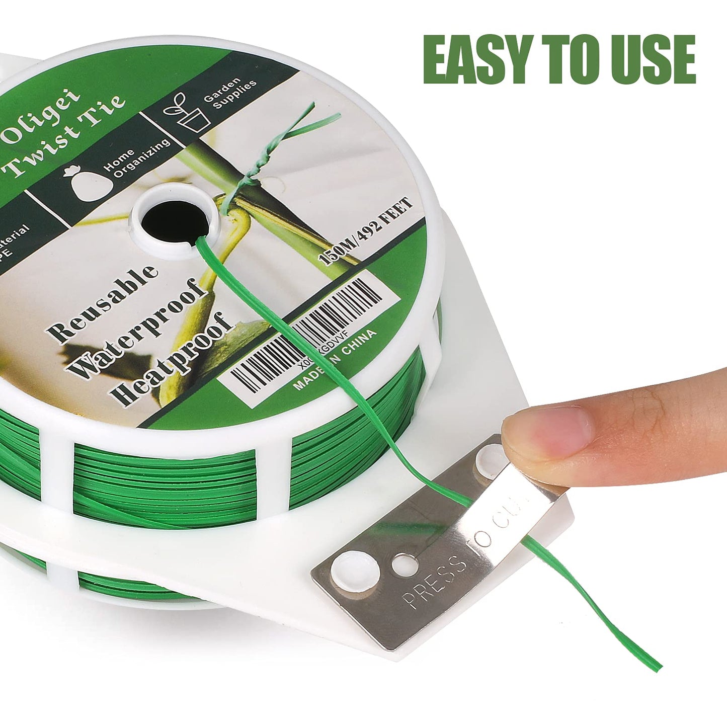 Green Garden Wire, Sturdy Plant Ties for Support with Cutter, 492FT/150m, Indoor, Outdoor, Home and Office Use
