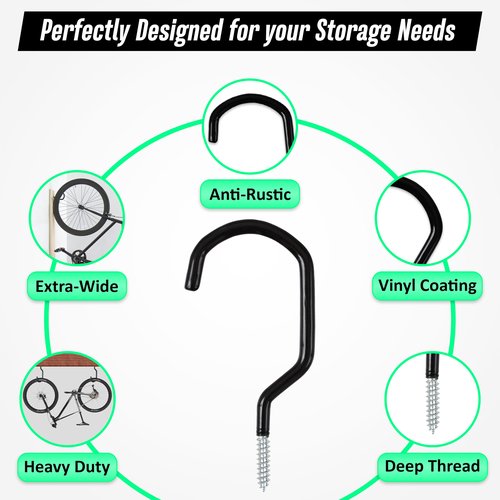 Etoolia 6 Pack Heavy Duty Garage Bike Storage and Utility Hooks-5.7 Inches for Garage Wall and Ceiling-Garage Hooks for Hanging Bicycle,Hose,Cords,and Garden Tools