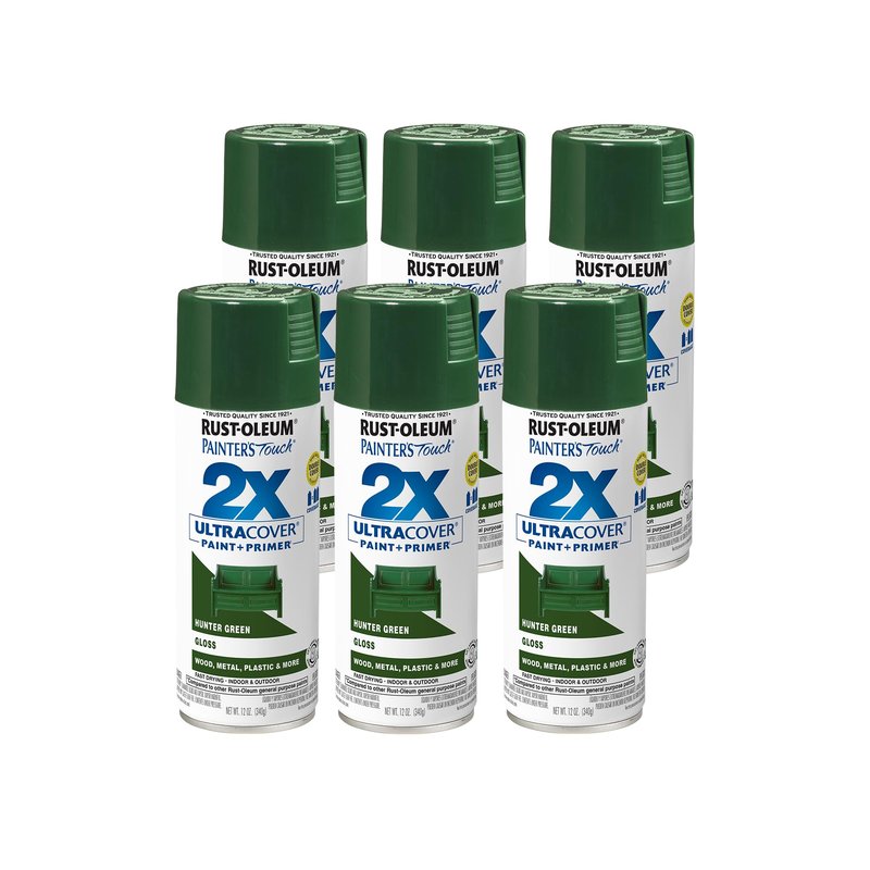 Rust-Oleum 334034-6PK Painter's Touch 2X Ultra Cover Spray Paint, 12 oz, Gloss Hunter Green, 6 Pack