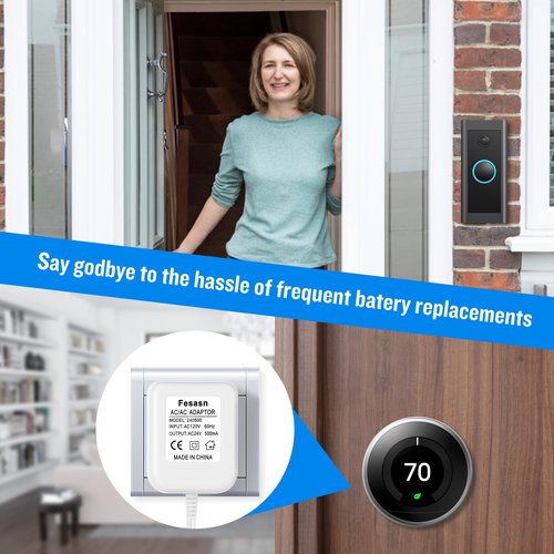 Fesasn 24V AC Power Supply, C Wire Adapter for Smart Thermostat, Fits for Nest Hello August Ring Door Bell and Ecobee Nest Honeywell Smart WiFi Thermostat (with 26.2 Foot White Door Bell Wire)