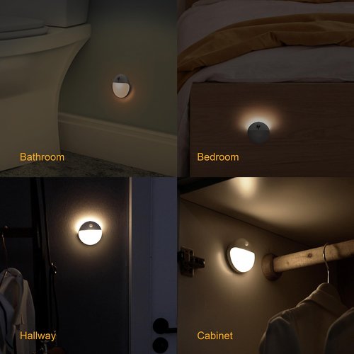 YUNLEX 4 Pack Stair Lights Indoor, Stick on Lights, Motion Sensor Night Light, Dimmable, Portable Battery Night Light for Closet, Cabinet, Bathroom, Bedroom, Kids, Warm White