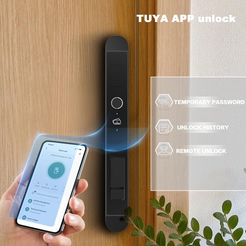 WINFREE Smart Lock for Sliding Doors & Windows | 4-in-1 Entry: Fingerprint, App, Card, Key | Rechargeable Battery | Extreme Temp Resistant (-20℃~60℃) | Works with Tuya/Smart Life