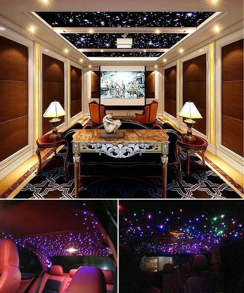 AKEPO Upgraded 16W Dual Head Twinkle Fiber Optic Lights Kit with 750pcs of Mixed Diameter Fibers 9.8ft/3m+Remote, Car Home Use RGBW Twinkle+APP Control+Music Activated Star Ceiling Sky Light